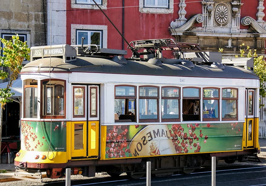 tram, ville, transport, Lisbonne, véhicule, chariot, tramway, rail, chemin de fer, vieille ville, Urbain