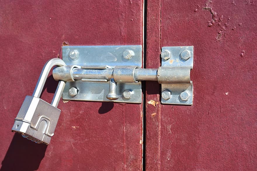 lucchetto, bullone, sicurezza, chiavistello, porta, bloccato, metallo