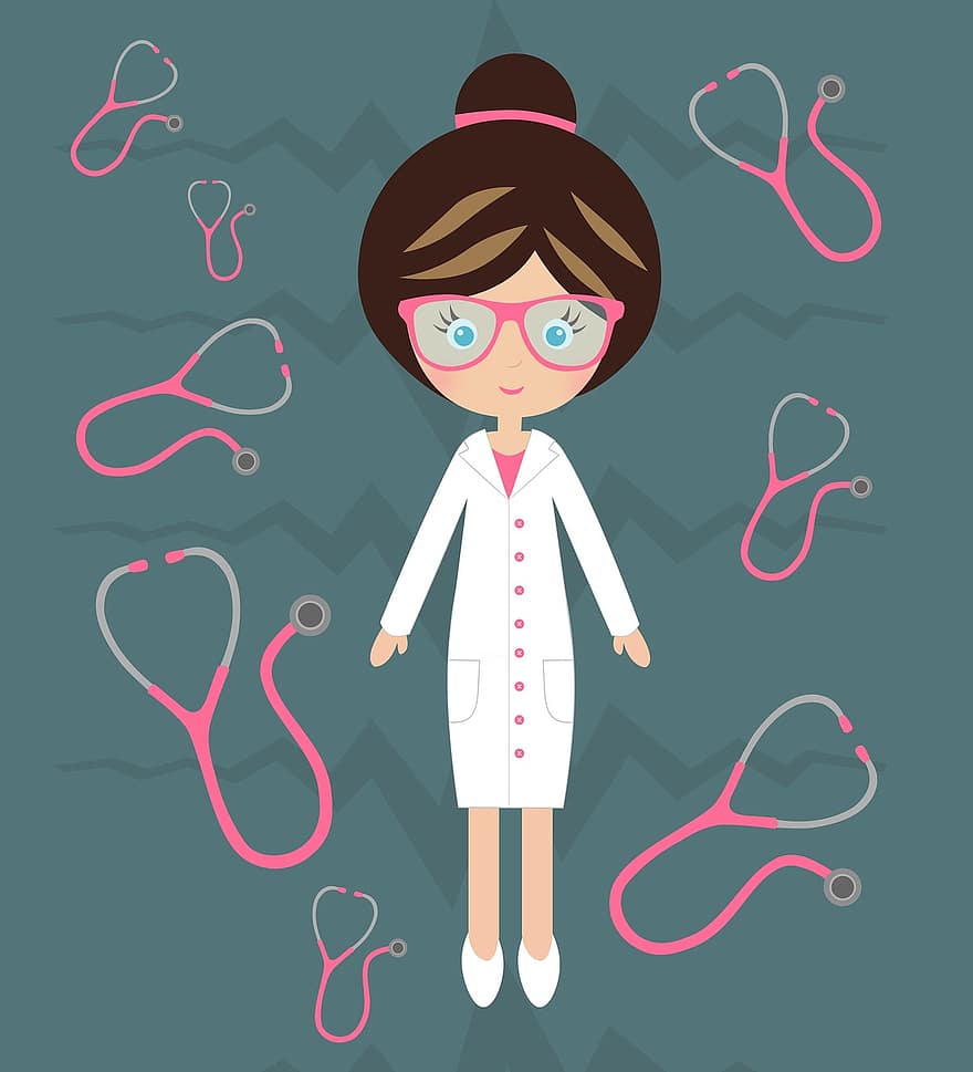 Doll, Dr, Cartoon, Girl, Baby Girl, Medicine, Children's, Cute, Stethoscope, Glasses, Cloak