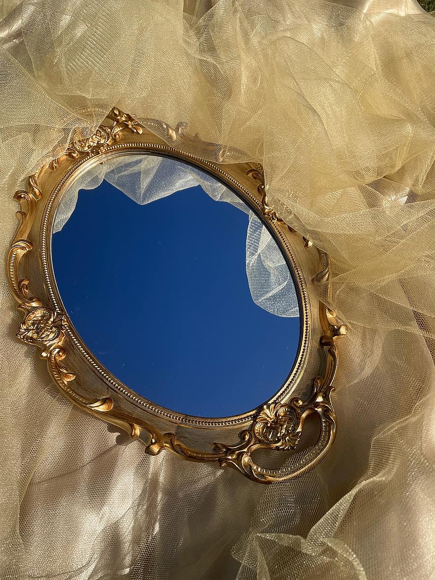 Mirror, Reflection, Gold, Silk, Fabric, Gauze, Tulle, Fairytale, Fantasy, Golden, Snow White