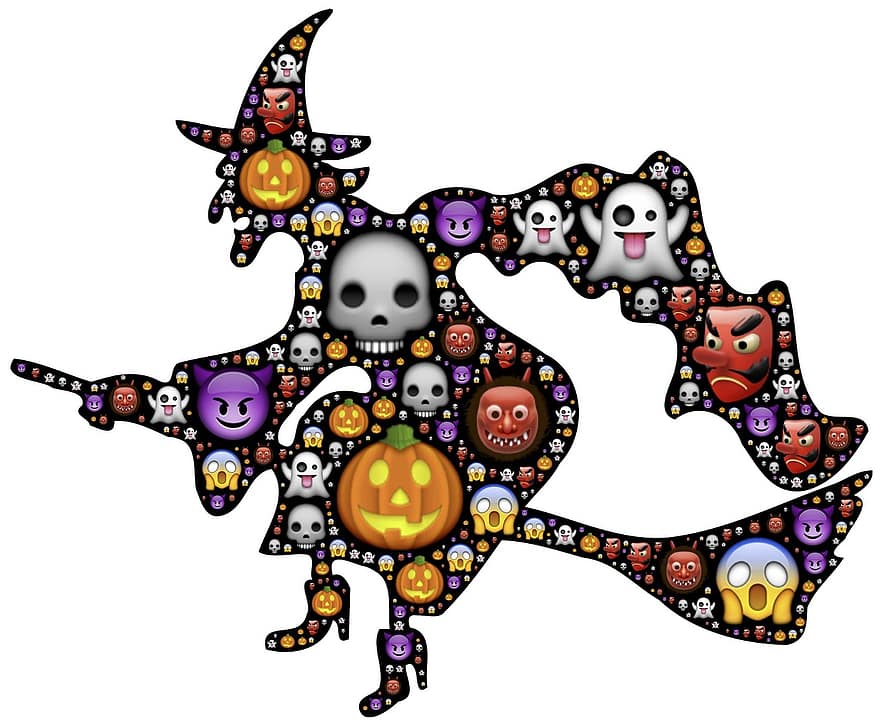 Witch, Halloween, Emoji, Scary, Frightful, Spooky, Icons, Symbol, Holiday, Celebration, Black