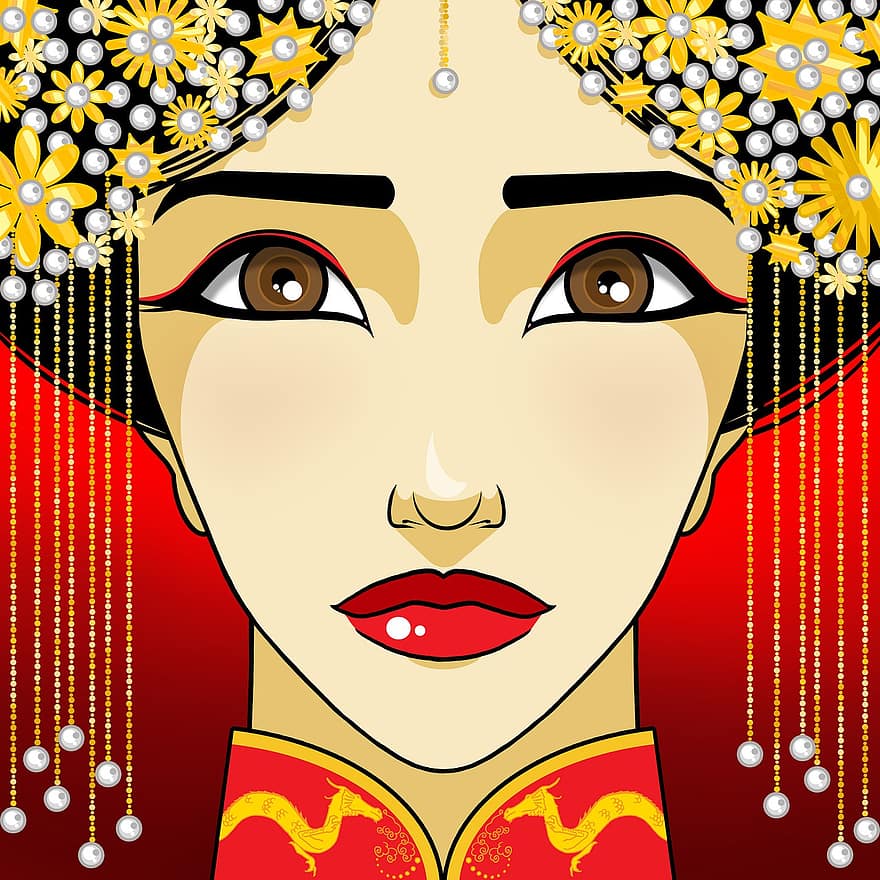 महिला, दुल्हन, चेहरा, शादी, चीनी, एशियाई, सुंदरता, सुंदर, लड़की, युवा, व्यक्ति