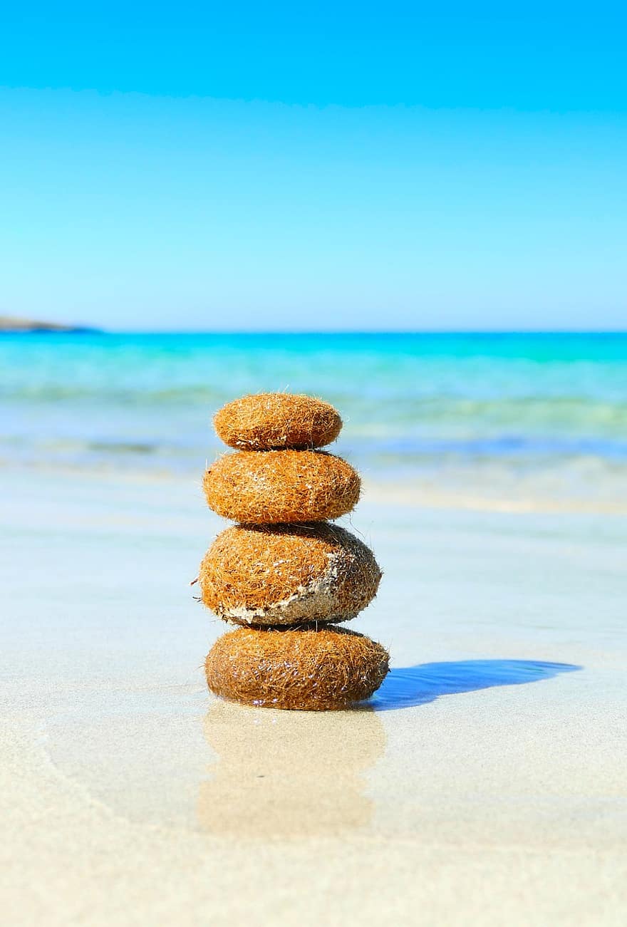 piedras, equilibrar, apilar, destino, recurso, isla, arena, vacaciones, agua, playa