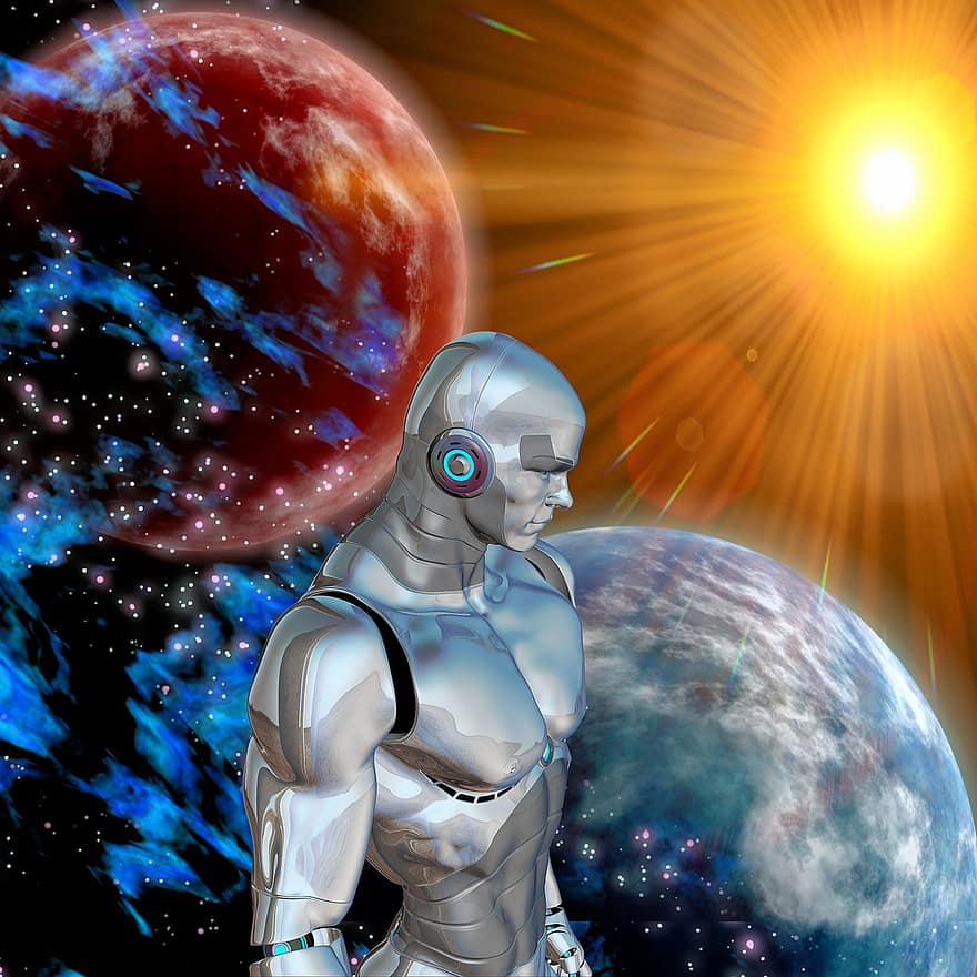 robot, Güneş, uzay, uzak, Bilim kurgu, ütopya, fantezi, Güneş ışığı, gezegen, atmosfer, aydınlatma
