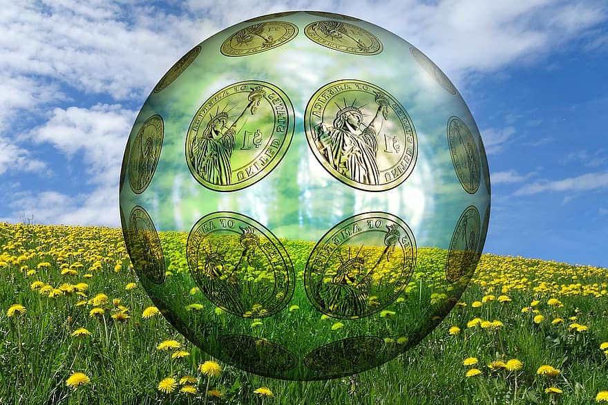Environmental Protection, Nature Conservation, Ecology, Money, Meadow, Dandelion, Sky, Clouds, Dollar, Finance, Budget