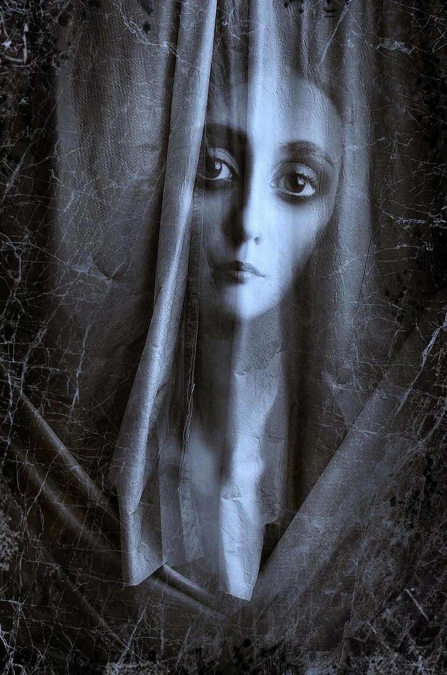 Book Cover, Portrait, Mourning, Cloth, Face, Emotional, Suffering, Gloomy, Light, Mystical, Mysterious