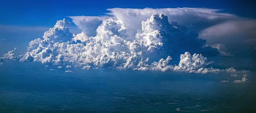 chmury, niebo, atmosfera, cumulus, niebieskie niebo, cloudscape, białe chmury, pochmurny, światło dzienne, kubatura, widok samolotu