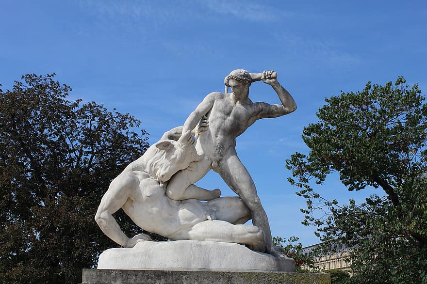 статуя, Тесей, мінотавр, боротьба, Париж, капітал