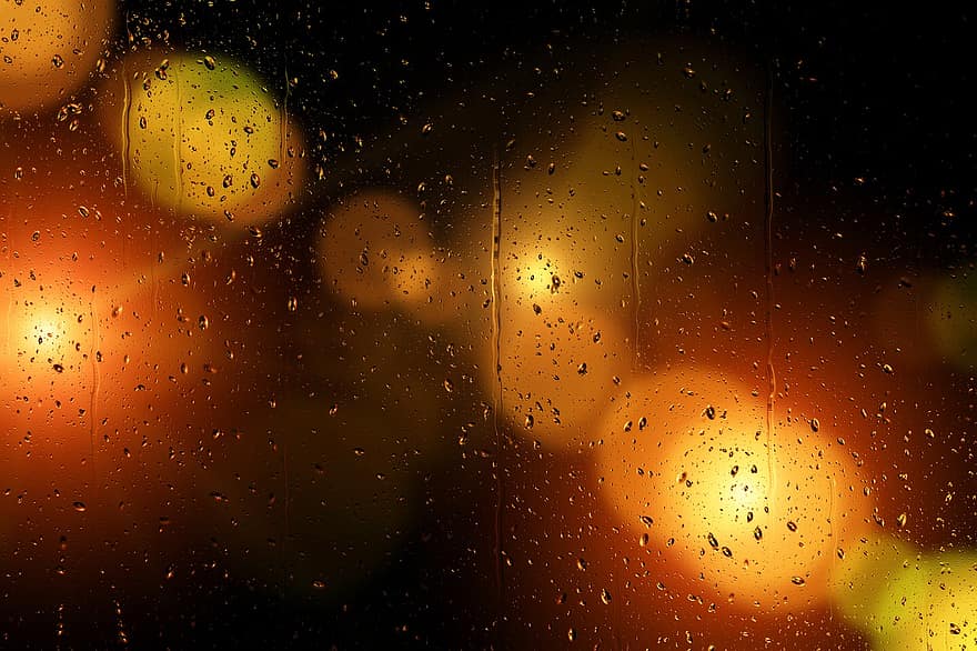 окно, стакан, дождь, капля воды, боке, свет, прожектор, капельный