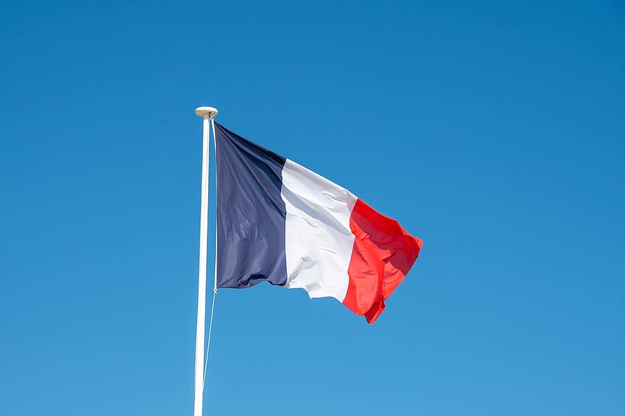 フランス、旗、旗竿、フランスの旗、赤-白-青の旗、国旗、シンボル、風