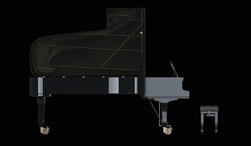 Piano, Wing, Classic, Instrument, Keyboard Instrument, Music, Black, Concert, Musical Instrument, Grand Piano, 3d