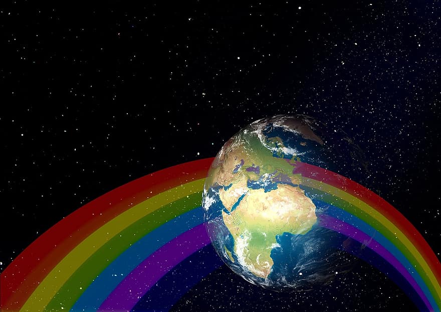 wereldbol, aarde, ruimte, universum, ster, planeet, regenboog, lichte band, kleur, golflengten, spectrum