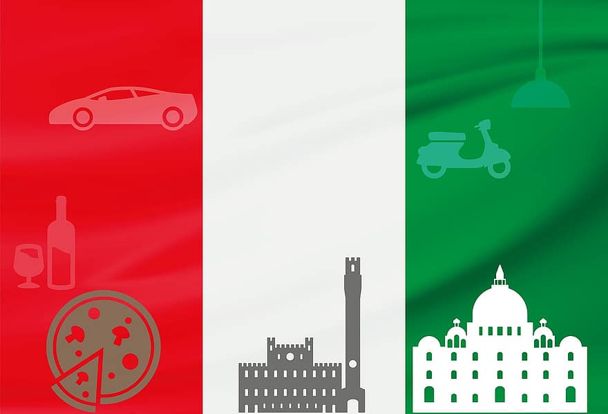 Italien, flag, banner, rød, hvid, grøn, arkitektur, design, vin