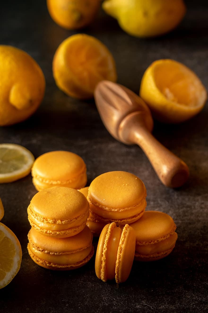 Macarons, Lemon, Pastry, Macaroons, French Pastry, Food, Dessert, Snack, Sweets, French, Tasty