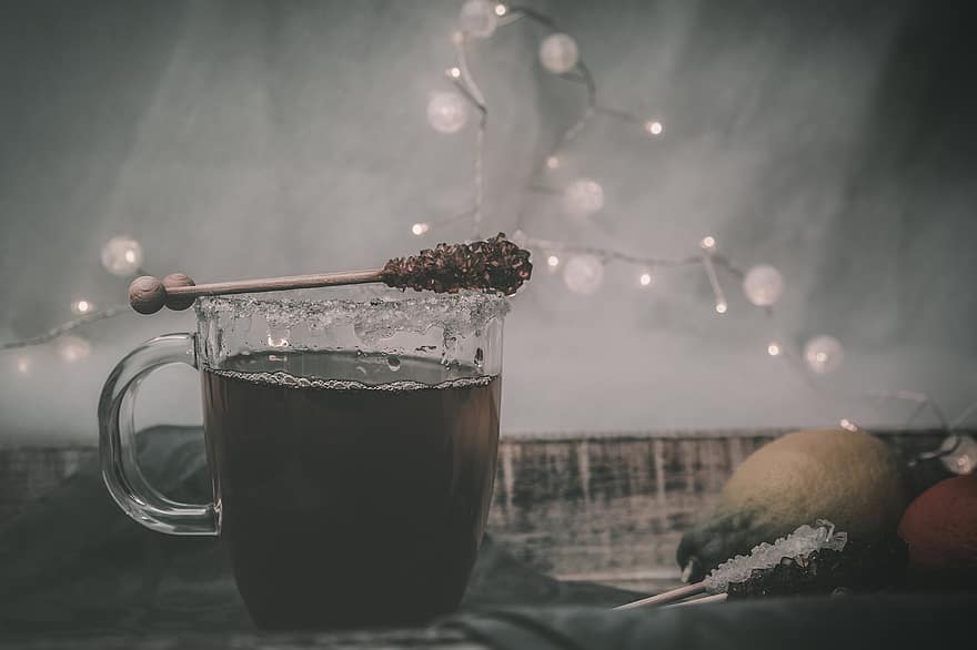 teh, minum, hari Natal, cangkir, teh hitam, cangkir teh, permen gula, tongkat gula permen, pemanis, minuman panas, minuman