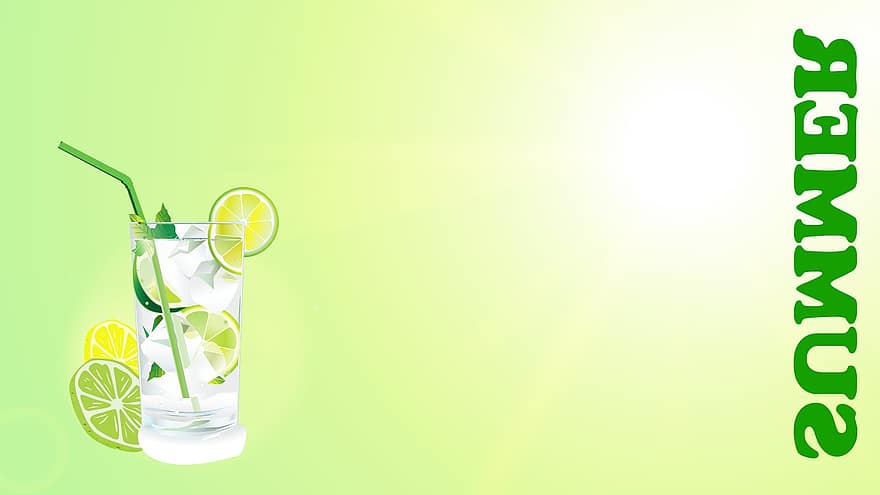 sommer, cocktail, bakgrunn, grønn, lime