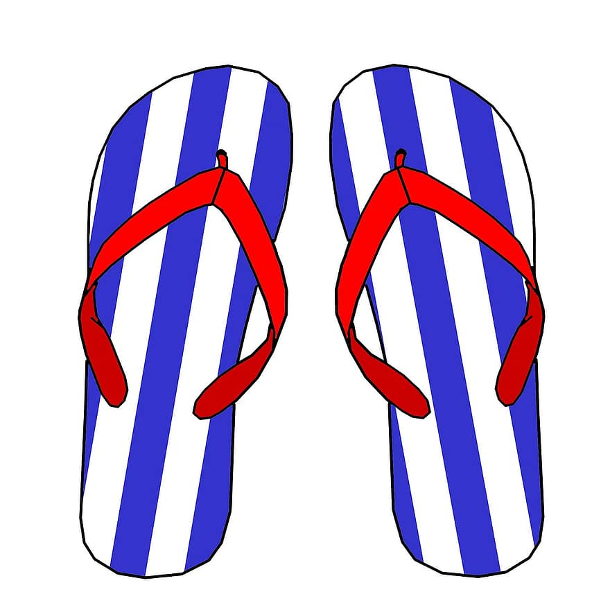 patriotisk, rød, blå, striper, mønster, sommer, flip, flops, sandaler, Strand, sko