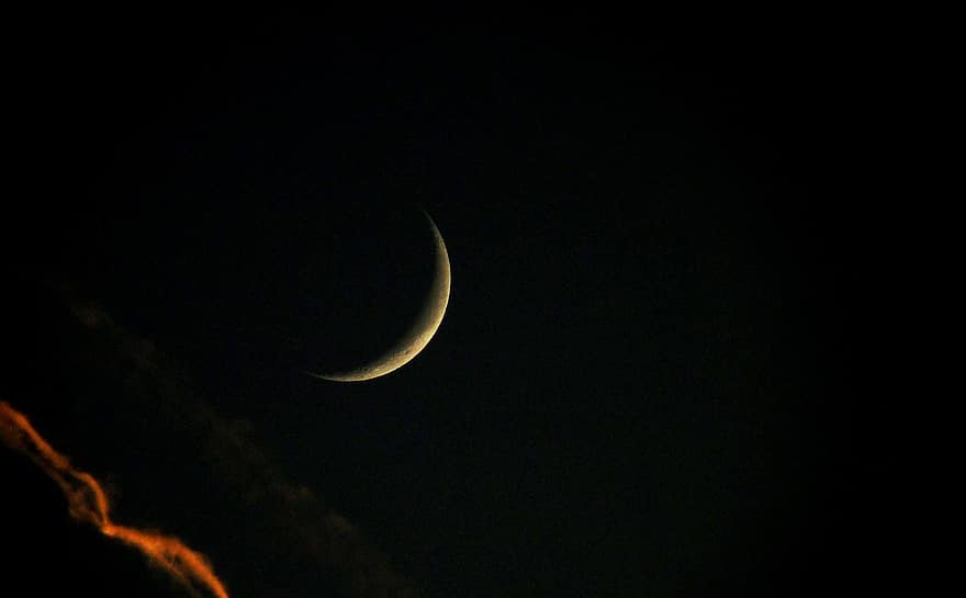 mėnulis, pjautuvas, pusmėnulio mėn, dangus, pusmėnulio, naktis, romantiškas, mėnulio krateriai