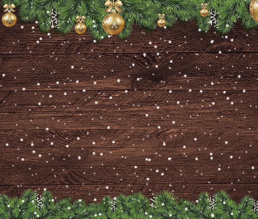 bakgrund, jul, trä, trimma, bollar jul, guld-, dekorativ, snö, dekoration, december, festlig