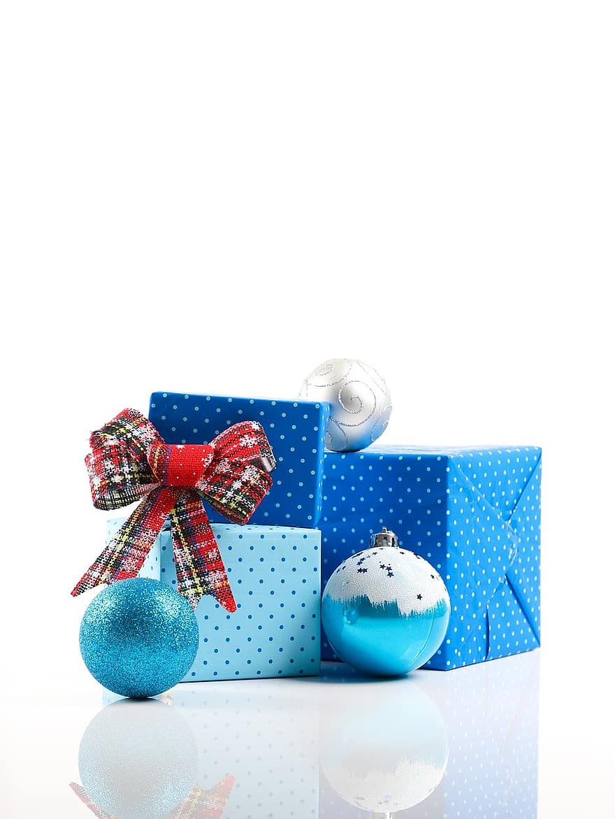 Karácsony, dekoráció, karácsony, ünnep, ajándék, ünneplés, kék, háttérrel, évszak, doboz, tartály