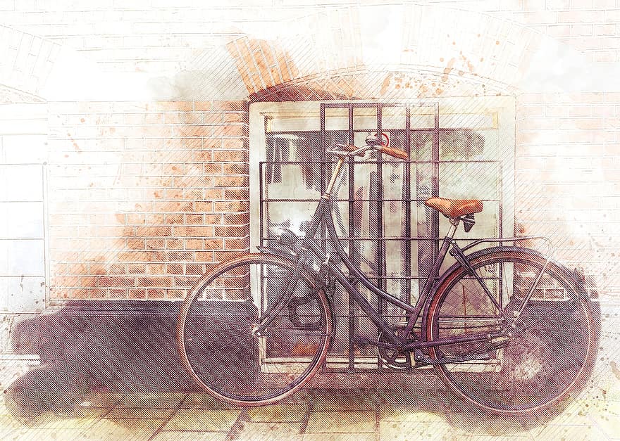 amsterdam, gade, cykel, by, Europa, holland, maleri, kunst, kunstværk
