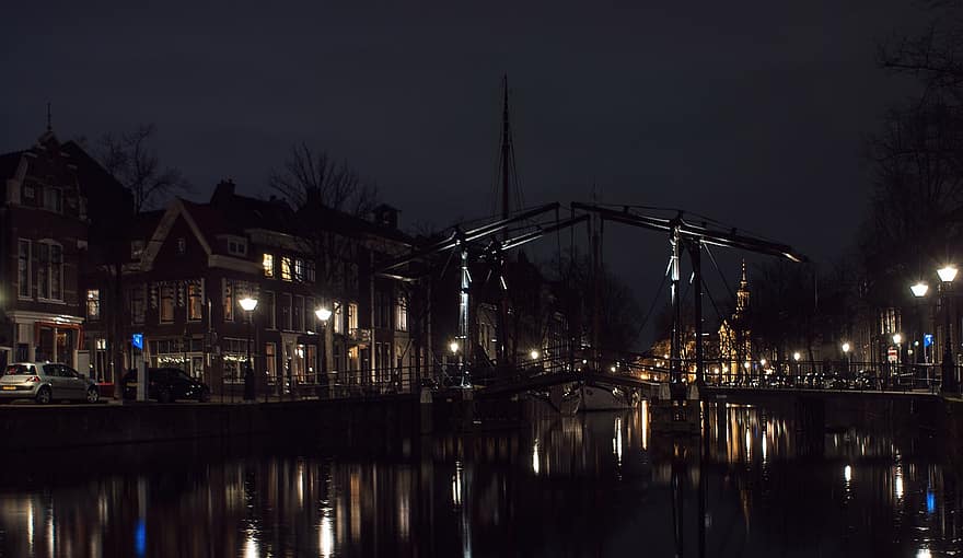 ostā, Nīderlande, vēsturiska, velkamais tilts, laiva