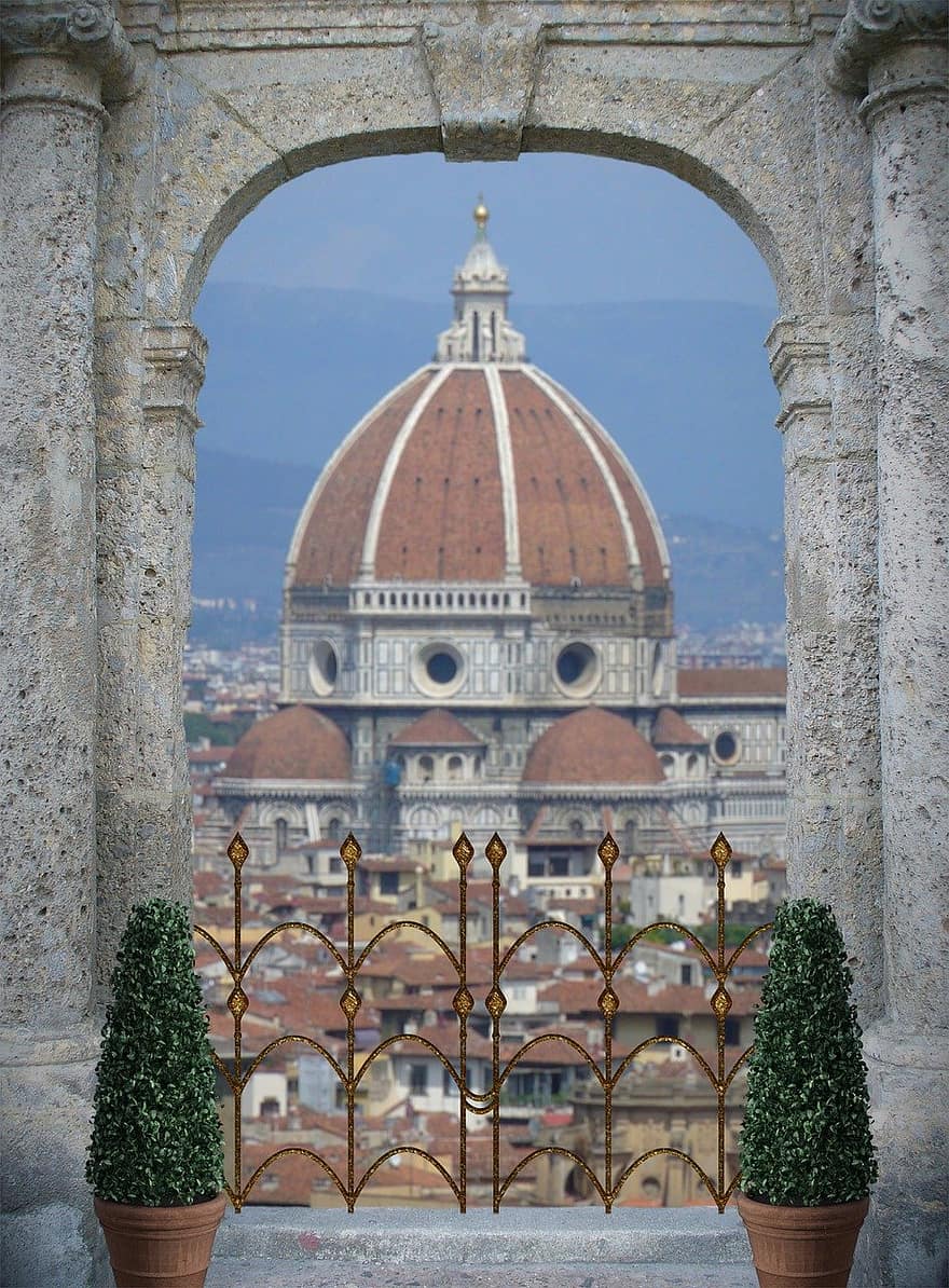 balkon, duomo, Florence, Italië, deuropening, opening, architectuur, boog, uitzicht, gebouw, kathedraal