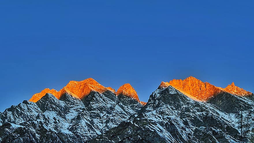 montanhas, por do sol, Himalaia, Hora dourada, Nepal, Everest, montanha, neve, Pico da montanha, inverno, panorama