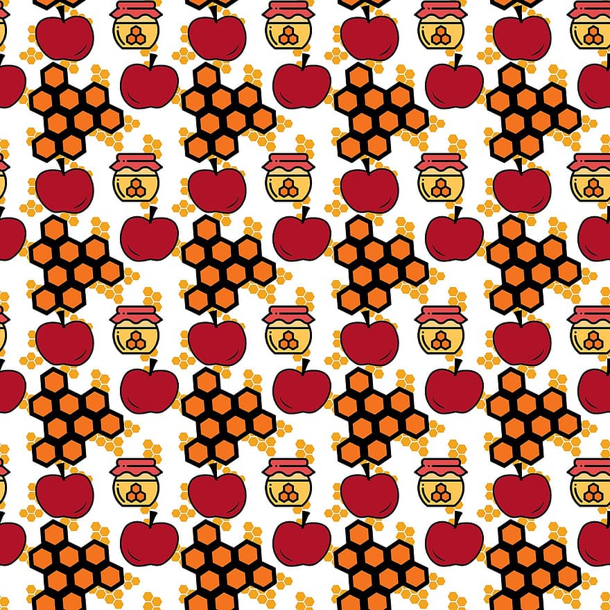sarang madu, madu, manis, pencuci mulut, segi enam, sarang lebah, keemasan, apel, apel merah, pola, mulus