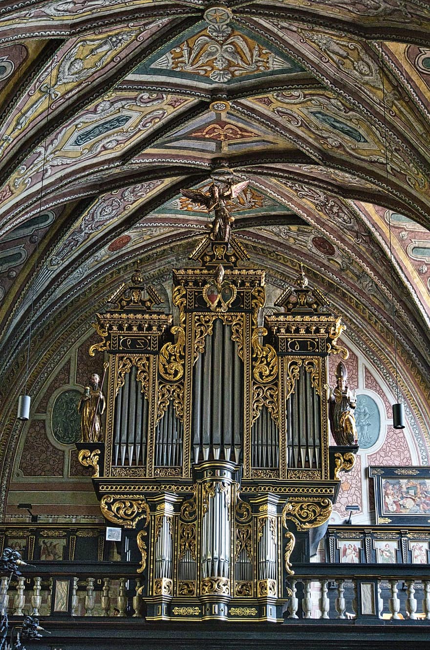organo, ornato, decorativo, soffitto, architettura, navata