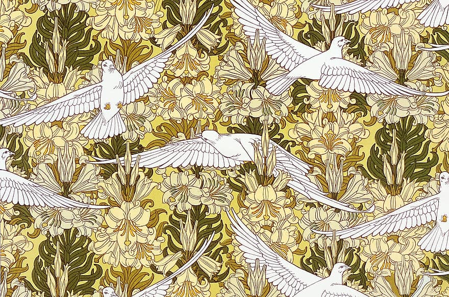 Dove, Flowers, Pattern, Birds, Flying, Wings, Animals, Ornate, Ornamental, Floral, Lilies