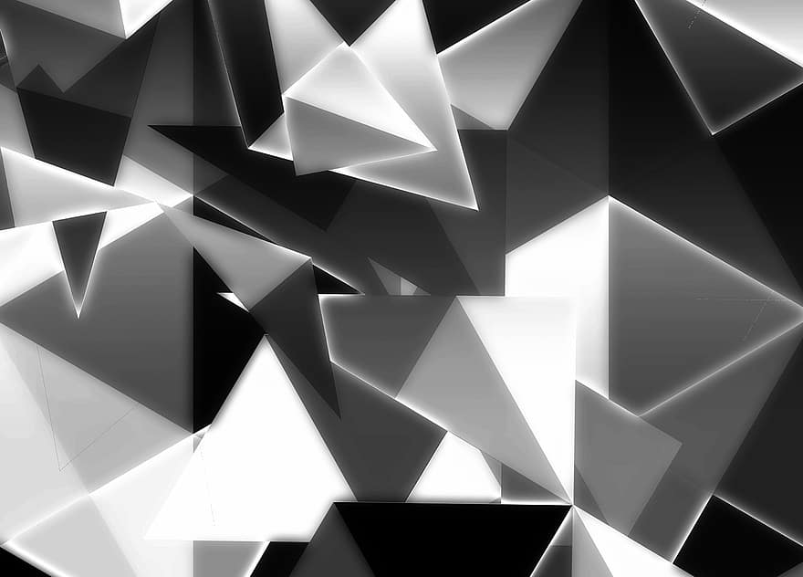 triangulos, cubismo, negro, blanco, estructura, resumen, fondo