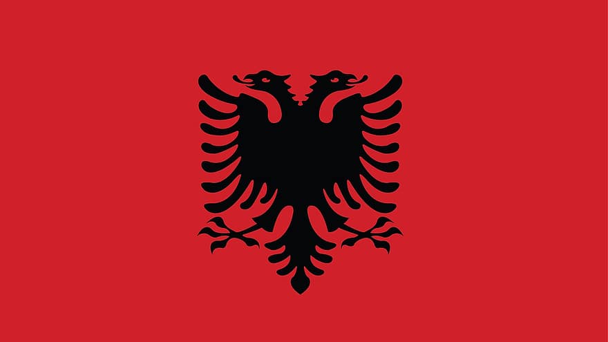 アルバニア、旗、バナー、国、分ける、レンダリングする、切り離された、スプリット、反射、対角線、アルメニア