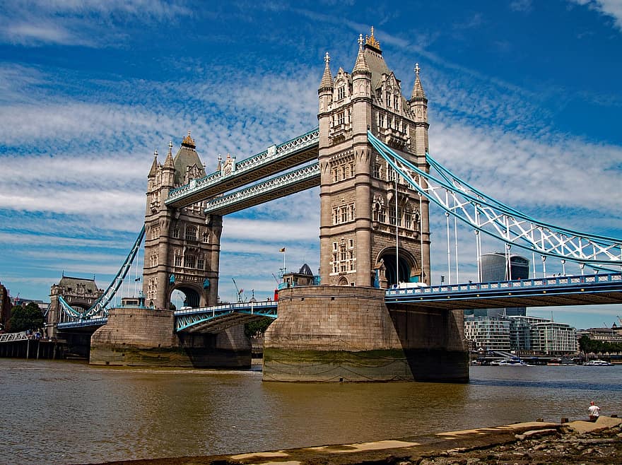 Tower Bridge, bro, elv, landemerke, arkitektur, tårn, bygning, historisk, fra middelalderen, berømt, turistattraksjon