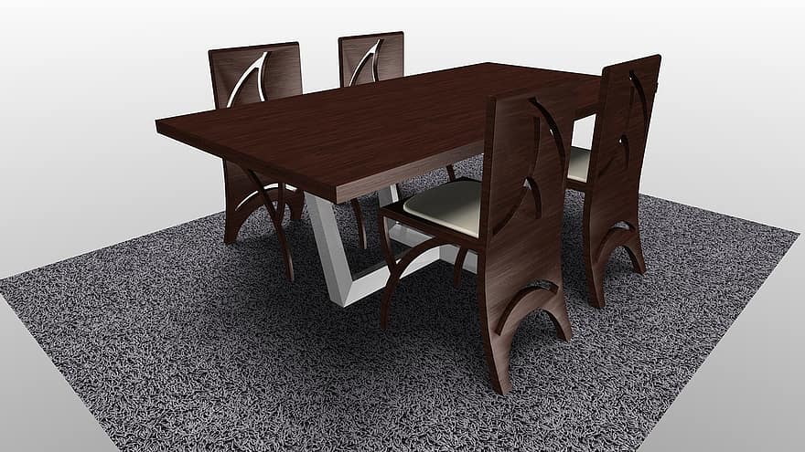 kursi, meja, ruang makan, model 3D