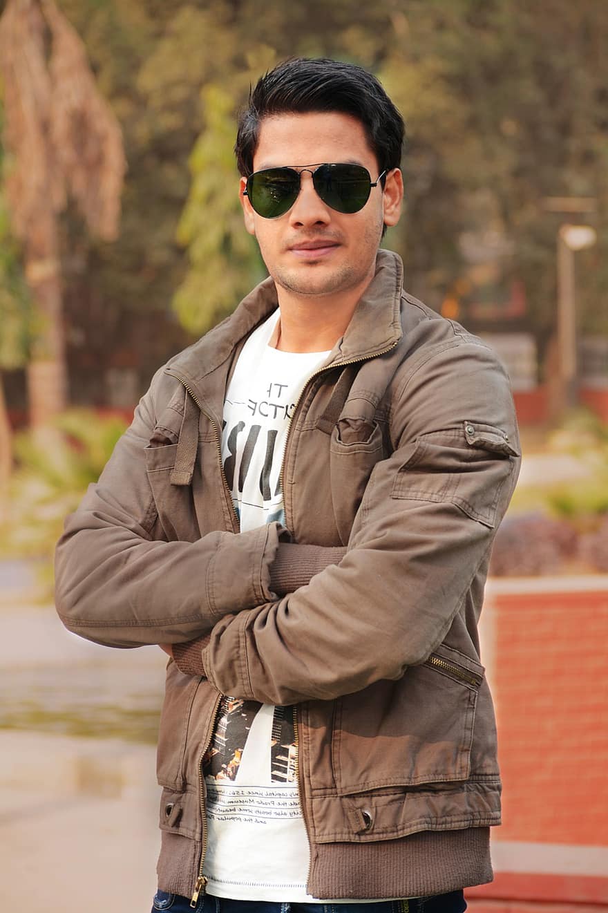 Jacket, Fashion, Pose, Standing, Smile, Male, Model, Sunglasses, Outdoors, men, one person