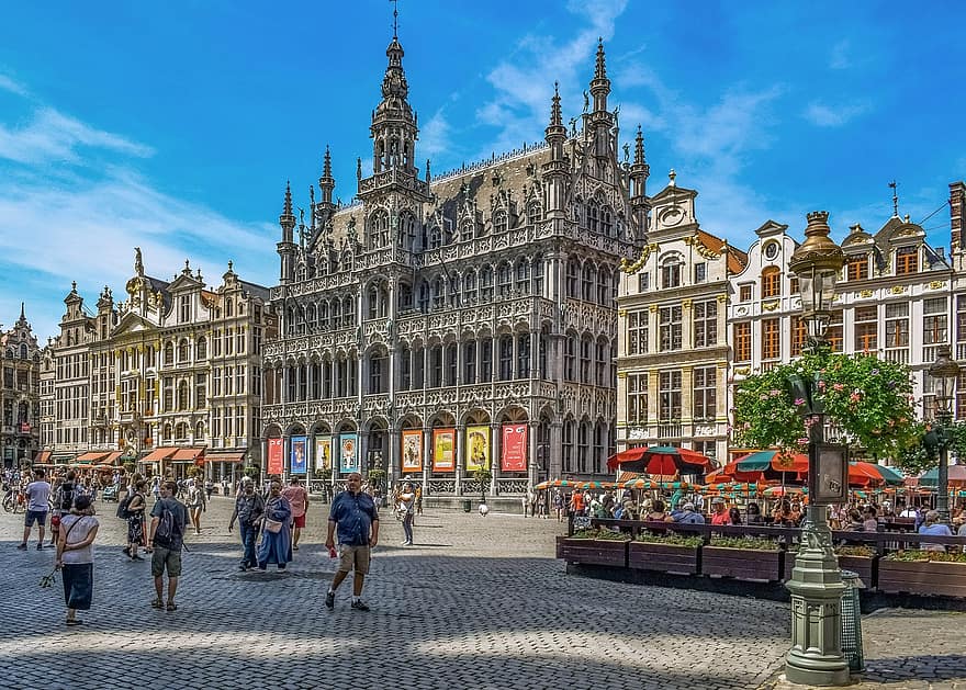 Belgija, Briuselyje, didžioji vieta, architektūra, miestas, pastatai, Europa, kelionė, turizmą, ryte, turistų