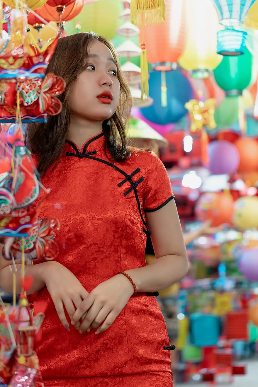 meisje, model-, qipao, Qipao-jurk, cheongsam, Traditionele Chinese kleding, traditionele slijtage, traditionele klederdracht, mooi, vrouw, jonge vrouw
