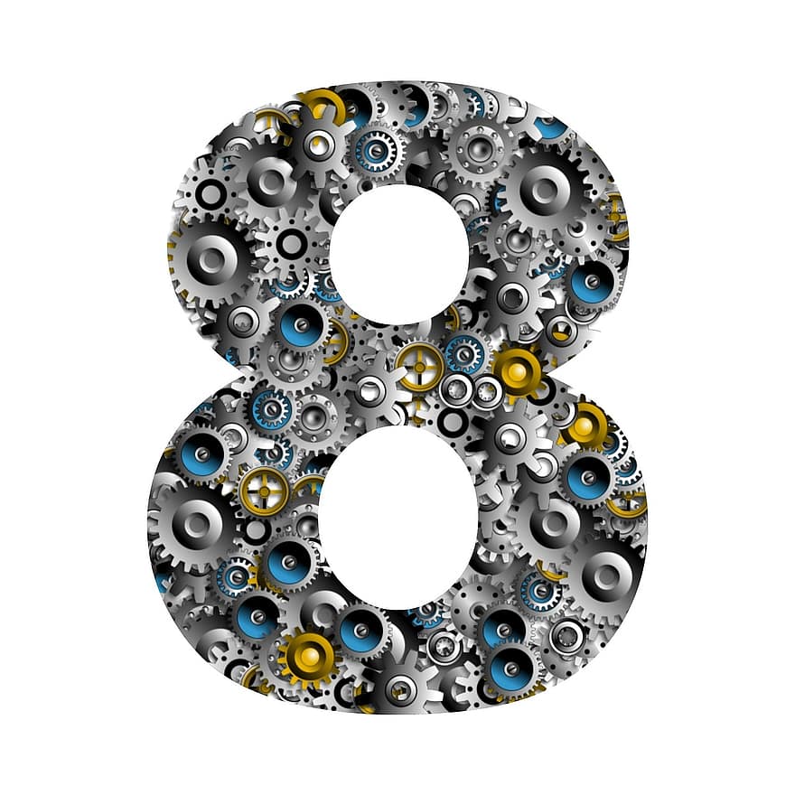 Gears, Numbers, Engineering, Mechanical, Technology, Creativity, Composition, Eight, 8