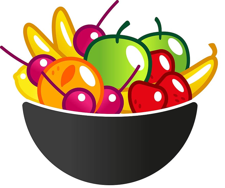 Fruta, cesta, cuenco, guay, guindas, manzanas, plátanos, Nerón, habitación central, vistoso, colores