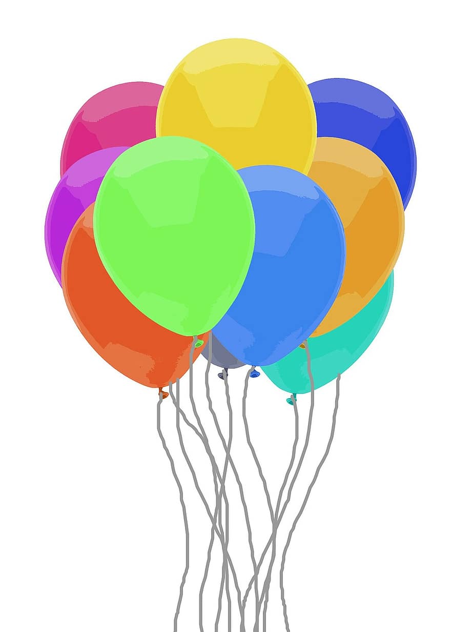 Rainbow, Balloon, Bunch, Bouquet, Clip, Art, Silhouette, Colorful, Party, Celebrate, Birthday