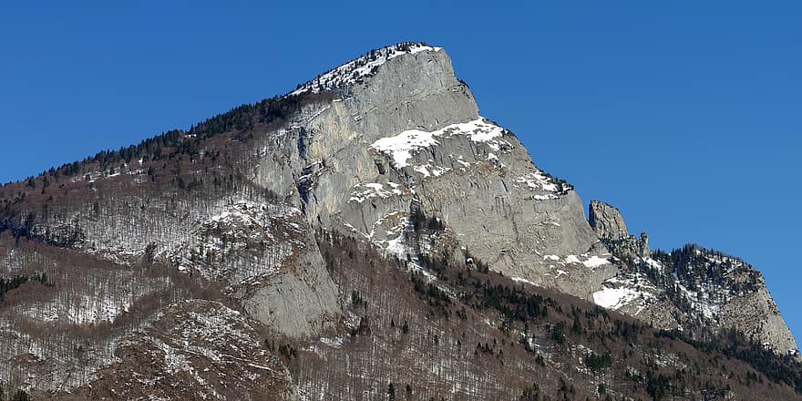 berg-, top, Ertswinning, rots, stenen muur, steile rotswand, grijs, klif, bazalt, sneeuw, bergtop
