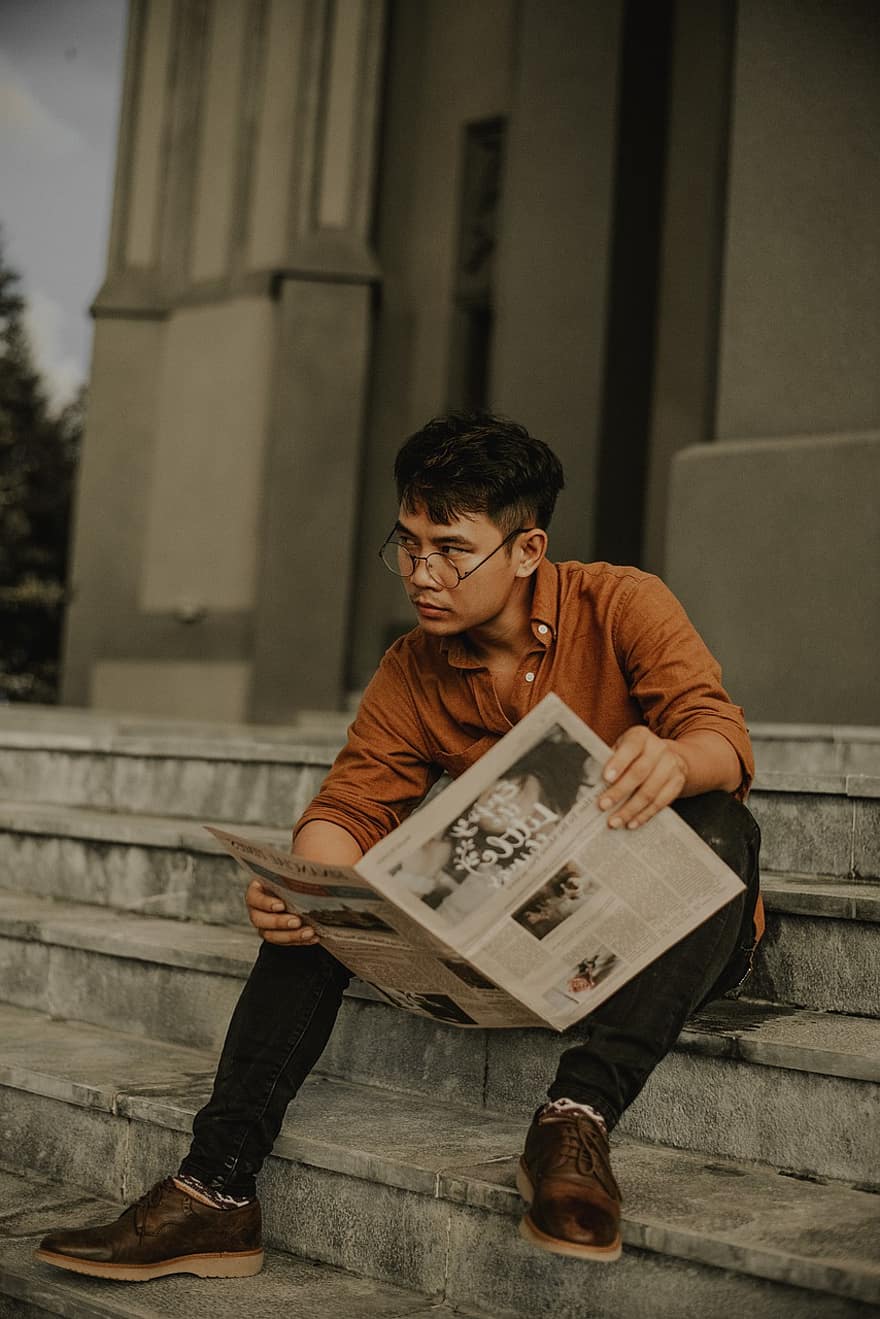 man, newspaper, reading