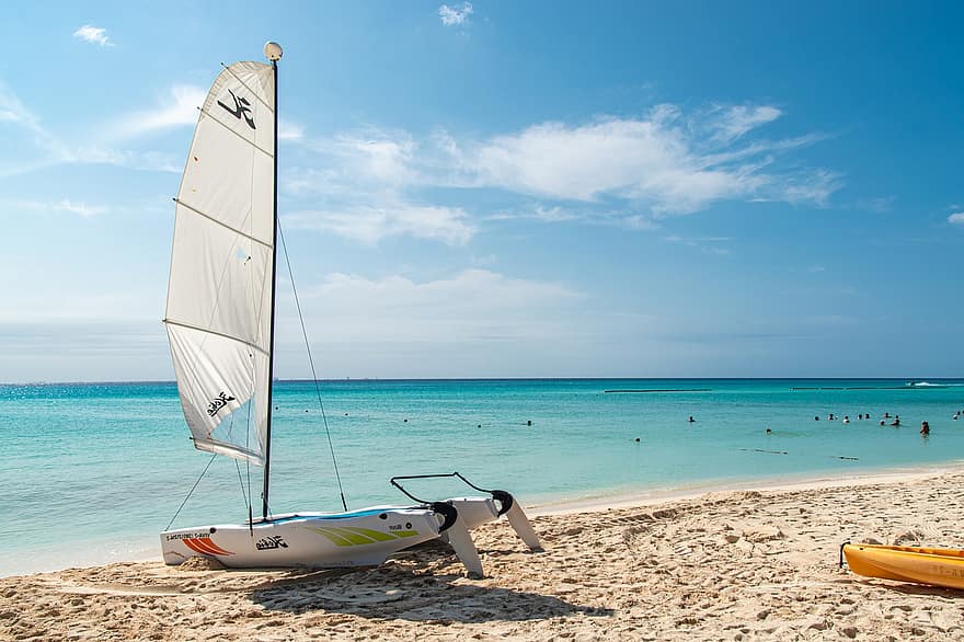Beach, Boat, Sand, Tropical, Caribbean, Turquoise Water