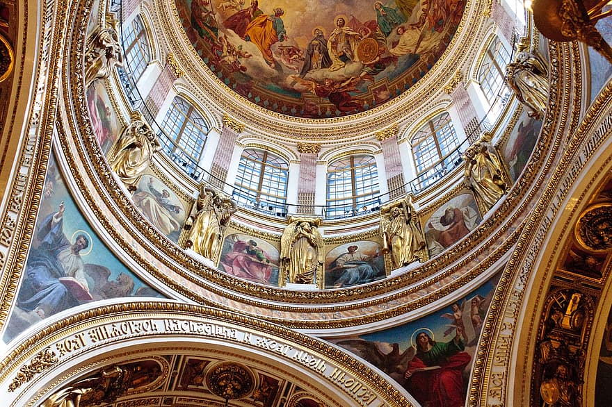 cathédrale st isaac, intérieur, dôme, temple, Saint-Pétersbourg Russie, lumière