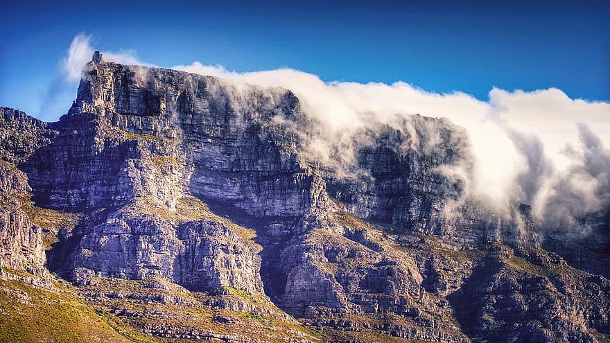 столовая гора, туман, горы, пейзаж, горный пейзаж, скальные образования, Кейптаун, Южная Африка, достопримечательности, туристическая достопримечательность, Туристическое направление