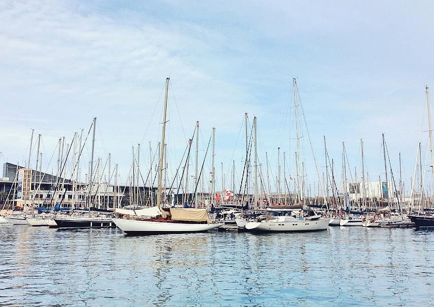 Boats, Port, Sea, Sailboats, Sailing Boats, Harbor, Bay, Ocean, Water, City, Barcelona