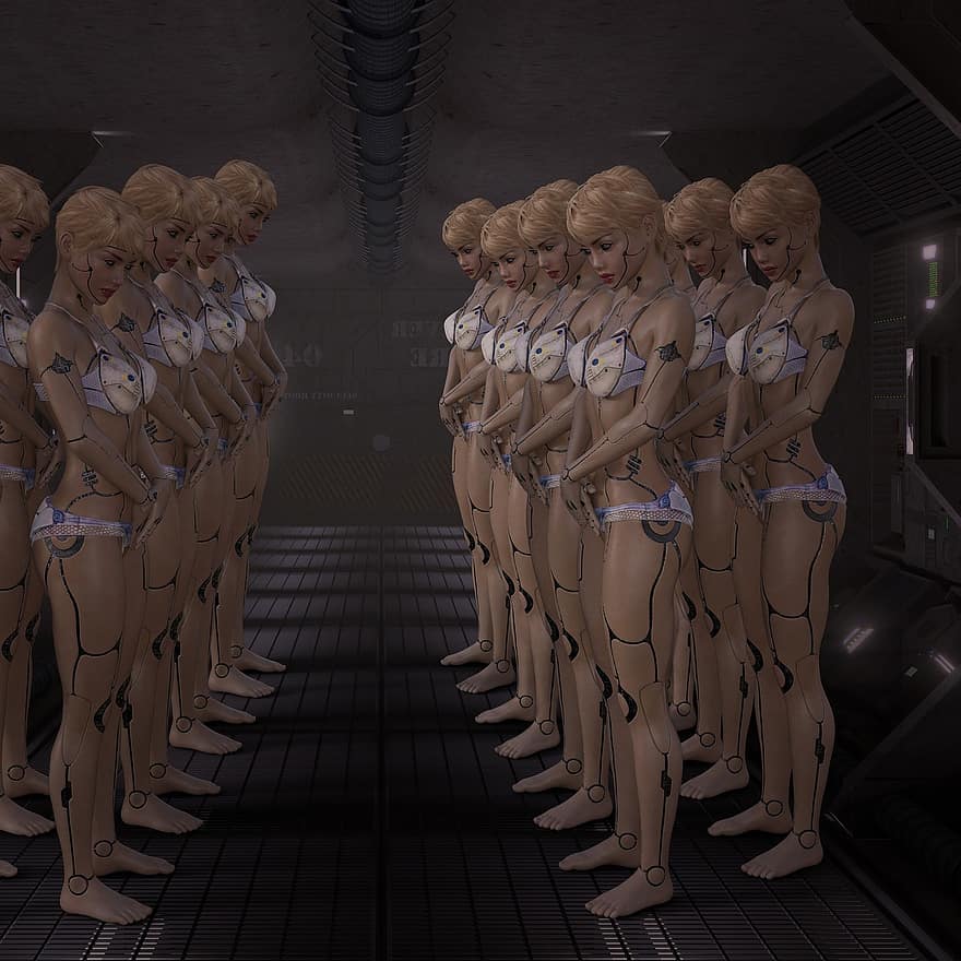 Cyborg, Corridor, Spaceship, Formation, Wait, Sci Fi, Ready, Fantasy, Android, Humanoid, Nature