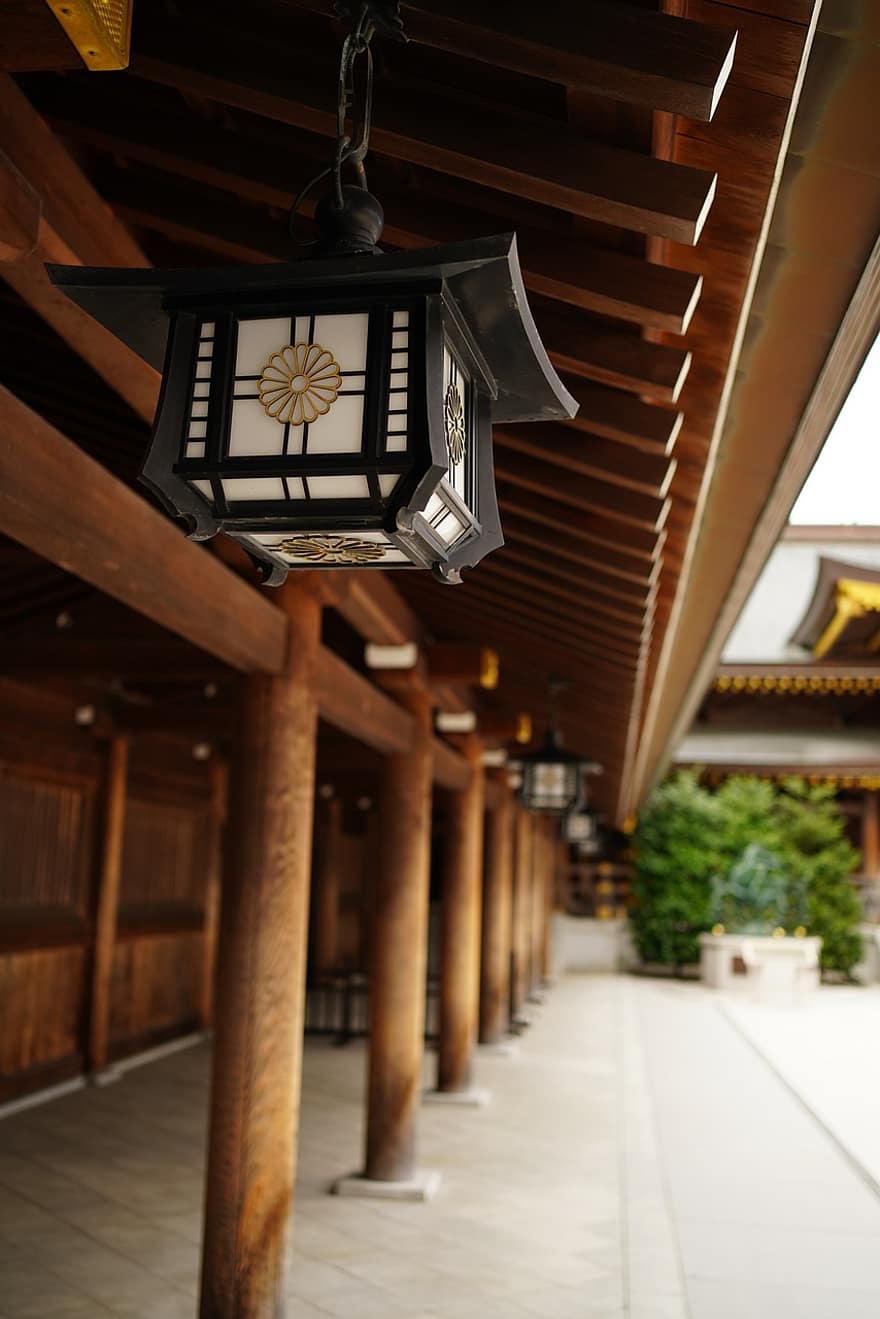 Japó, santuari, religió, arquitectura, a l'interior, fusta, llanterna, decoració, sostre, vell, cultures