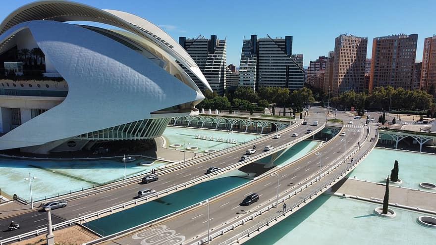 Public Park, Urban Skyline, Valencia, Spain, Architecture, Outdoors, Water, City, Cityscape, Built Structure, Modern